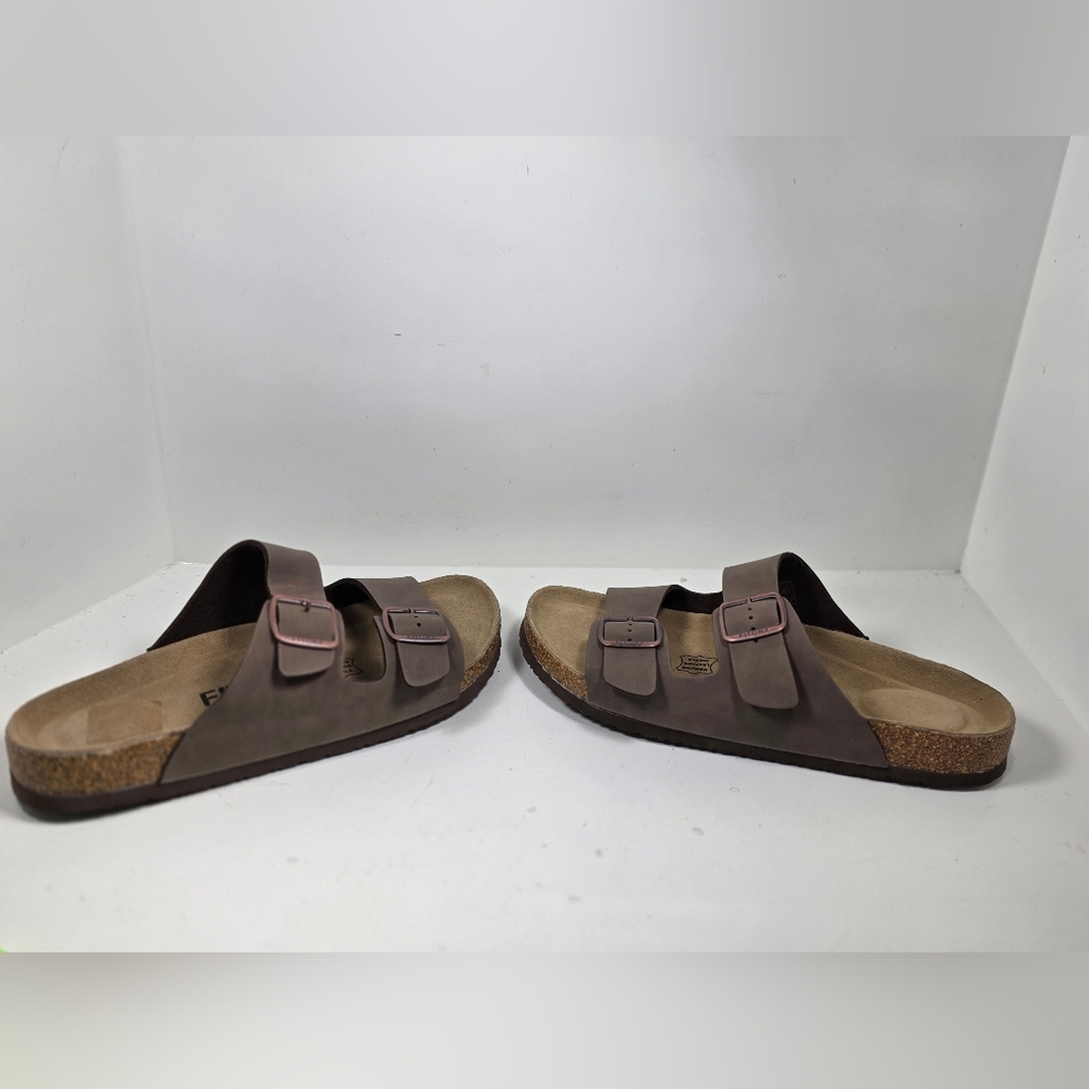 FITORY Mens Leather Insole Sandals with Two Buckles,Open Toe Slides - Picture 6 of 9